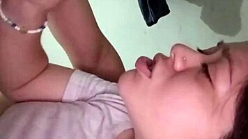 real couple's wild bathroom sex with curvy latina begging for cum