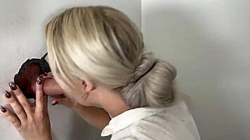 hey this blonde slut deepthroats gloryhole cock then rides it hard