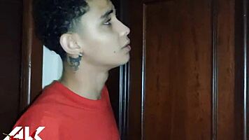 Step hides in closet spying hot milf ass and tits tease