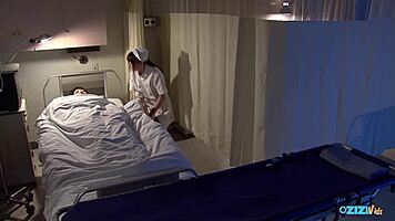 nurse roughly deepthroats patient before bent over doggystyle cum