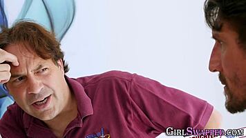 naughty young sluts kneel for kinky group facials and handjobs