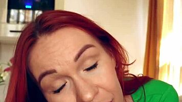 Tattooed redhead beauty sucks cock deep in secret nap pov