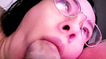 seeing my nerdy best friend watch porn turns me on she sucks swallows my load