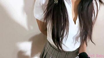 Suggestive Petite College Uniform Tease Bent Over