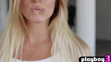 stunning petite blonde irina ri strips naked after teasing striptease