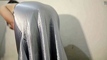 Check this sexy satin dress girl masturbating wet