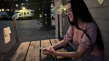 Cheating gf gulps cum after campsite quickie pounding