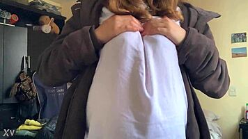 Pregnant Latina teases her hairy pussy seductively