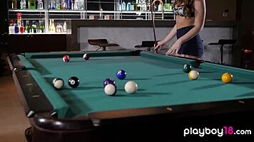 petite big tits brunette scarlett rose poses naked on pool table