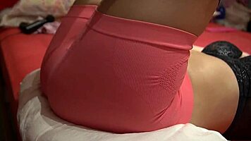 hey check out this cute petite latina in gloves stroking that thick cock over her clothes till he explodes