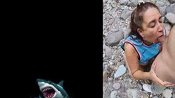 venezuelan milf's raw outdoor creampie fuck by the river with huge cock pounding her mature pussy