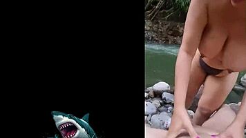 venezuelan milf's raw outdoor creampie fuck by the river with huge cock pounding her mature pussy