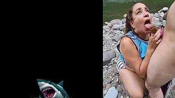 venezuelan milf's raw outdoor creampie fuck by the river with huge cock pounding her mature pussy