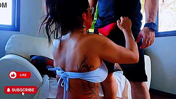 i ride his throbbing hard cock on the sofa moaning wildly in ecstasy