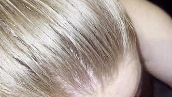 blonde babe sneaks in for teasing bedroom suck