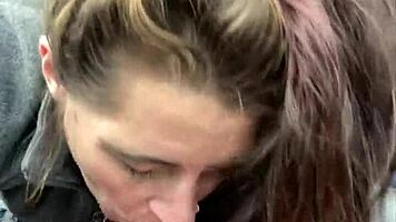 hooker sucks all cum off customer's dick post-blowjob