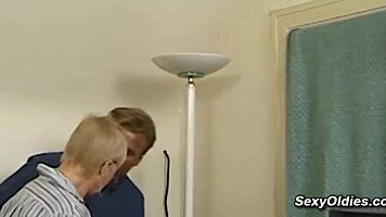 Blonde german granny sucks cock and fucks young stud