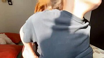 Skinny babe's tight pussy rides big cock to creampie morning sex
