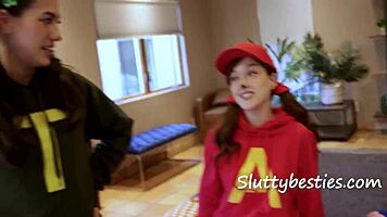 Neighbor Blackmails Halloween Sluts Into Creampie Group Ride