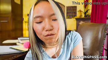 😍 asian teen chokes on tutor's big cock in sloppy private deepthroat session!