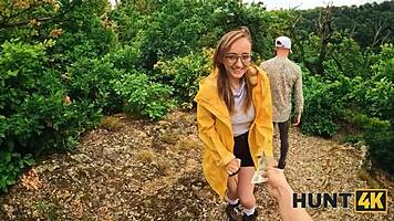 Hunt4k Tempts Naked Stranger's Luscious Boobs In Forest Encounter