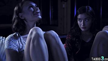 Lesbian Babe Rides Dirty Homeless Dude's Monster Cock Wildly