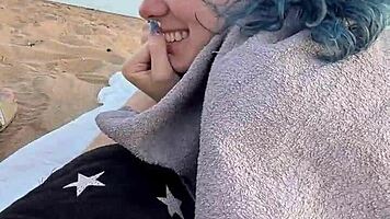 Hey, we sneaked wild sex on that crowded public beach with creampie