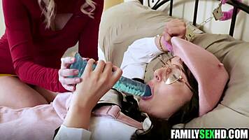 Hot milf teaches young brunette pussy licking toys first time threesome hardcore