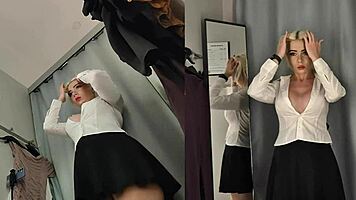 Hey, spy this naked blonde's big tits and ass in see-through upskirt try-on?