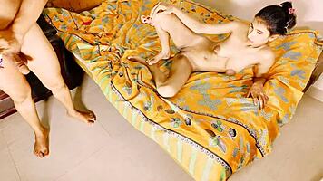 Brunette milf trio swaps cum after wild ffm face fucking orgy