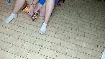 drilling skinny blonde babe's tight pussy with long legs spread wide