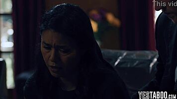 young guy cheers asian milf with massive cock doggystyle pounding