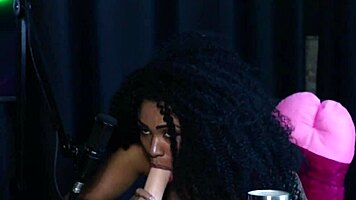 Naughty Black Sara Ventur Teases Tits and Blowjob in Sheer Red Lingerie