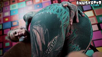 Pink corset tempts with steel toy anal and wand squirt tease