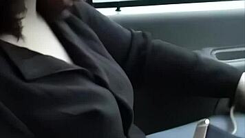 busty brunette amateur sucks fat cock deep in the car outdoors