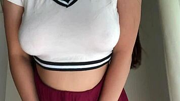 Otaku chica stuffs huge tits with swollen nipple dildo ride!