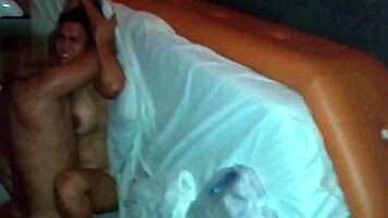 Wife gets pounded by hubby's coworkers while he works nearby quickie style