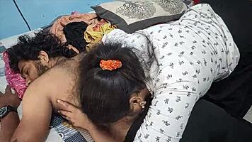 brunette beauty drops to knees licking big cock passionately homemade