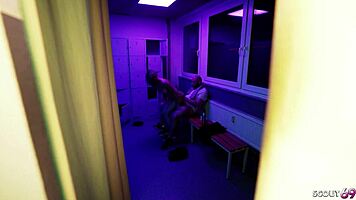 German glasses model seduces gym shower creampie!