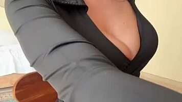 Stroking furiously to her heaving big natural tits temptation