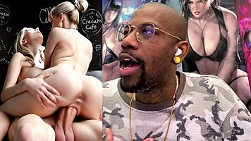 white trans teen rubs huge cock on goth girl's tight ass before creampie pounding