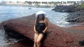 Curvy Brunette Dresses Sexy For Beach Masturbation Photoshoot And Public Flash