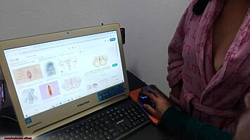 Watch this milf's anatomy lesson turn into natural tits handjob fuck