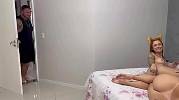 Gym professor joins three redhead bisexuals kissing and sucking tits in hot threesome