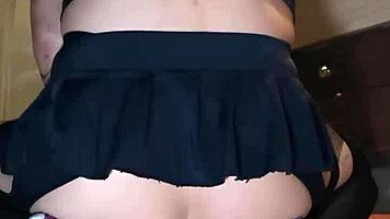 mexican sissy in pigtails and skirt rides huge dildo for gaping anal training