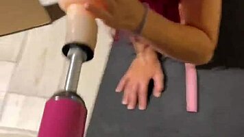 Naughty redhead fetish babe strips teases then sucks huge cock on sex machine