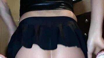 mexican sissy in pigtails and skirt rides huge dildo for gaping anal training