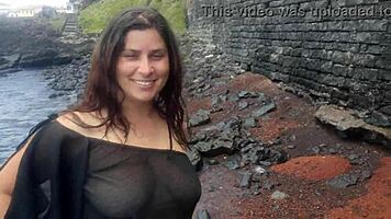 Curvy Brunette Dresses Sexy For Beach Masturbation Photoshoot And Public Flash