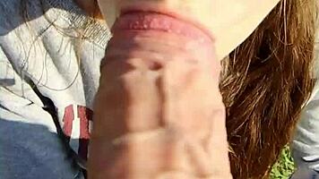 passionate brunette babe delivers outdoor blowjob creampie in vertical pov doggystyle bliss