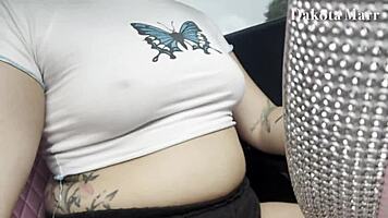 chubby dakota marr teases wet pussy while driving publicly